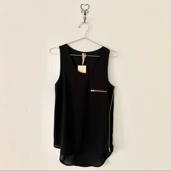 papercrane Tops - | madison black zipper side sleeveless blouse |